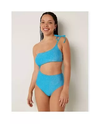 PINK Victorias Secret Shimmer One Piece Cut Out Swimsuit Size Small Blue NWT • $33