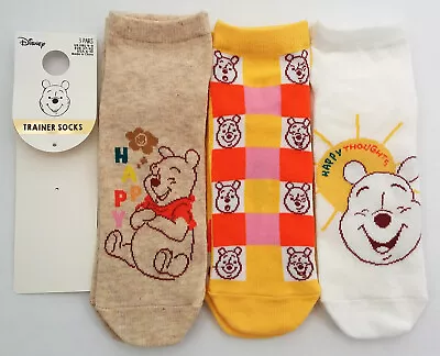 Winnie The Pooh Ladies / Girls 3 Pair Trainer Shoe Liner Socks Size UK 4-8 • £7.90