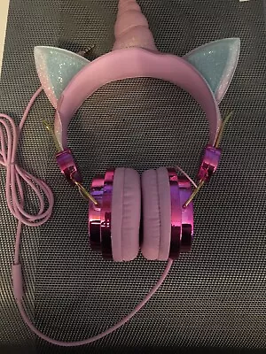 Unicorn Cartoon Glitter Kids Headphones With Microphone Mic • $10.99