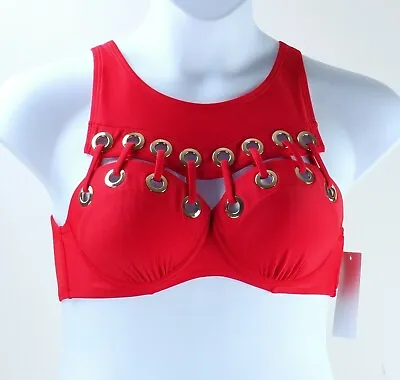 NWT Swimsuits For All GABIFRESH Red Size 10 D/DD Bikini Top Underwire Laced • $23.77