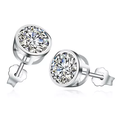 925 Sterling Silver Diamonique CZ Basket Round Stud Earrings Women Men PE20 • $6.95