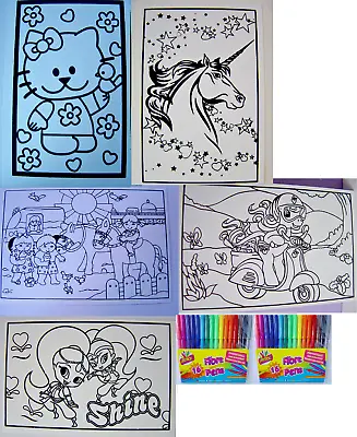 Velvet Colouring Cards 5 Pictures 2 X 16 Fibre Art Pens Pack A2 Girls • £6.75