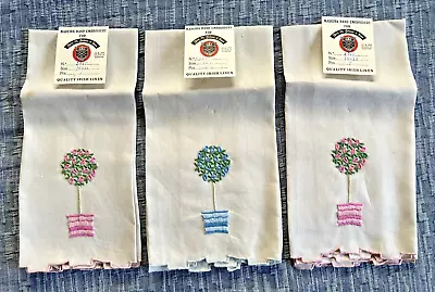 Lot Of 3 Vintage Madeira Rose Tree Finger Tip Towels - 2 Pink 1 Blue • $60