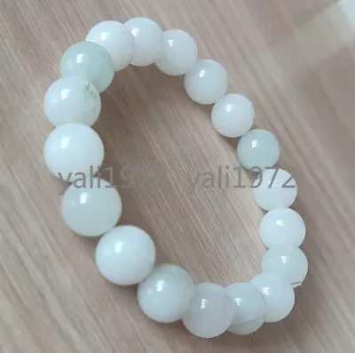 10mm Natural White Jade Golden Silk Jade Round Beads Stretch Bracelet • $1.54