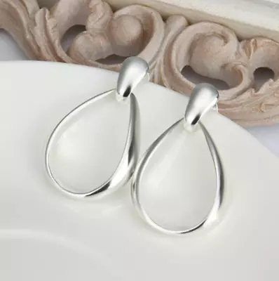 $9.99 • Buy Women's 925 Sterling Silver Teardrop Shaped Medium-Size Stud Hoop Earrings