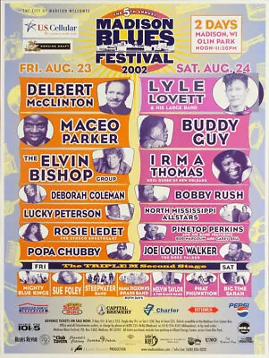 Madison Blues Festival 2002 Buddy Guy Lyle Lovett Elvin Bishop Poster Olin Park • $99.99