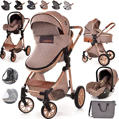 Newborn Baby Pram Pushchair Buggy Stroller 3in1 Travel System Car Seat Included • £198.99