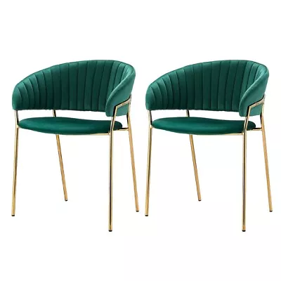 Artiss Dining Chairs Cafe Kitchen Chair Velvet Upholstered Set Of 2 Green • $169.95