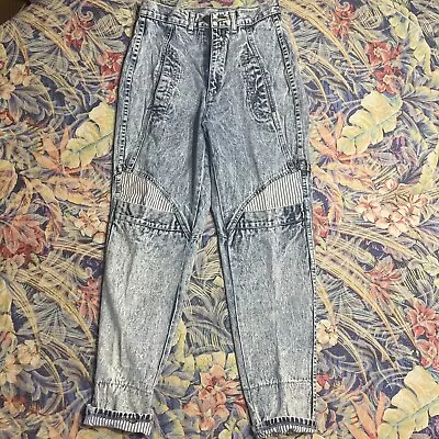 Vintage 80s Traffic High Waisted Jeans Acid Wash Striped Mom Cuffed • $76.49