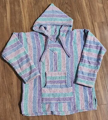 Mexican Poncho Hoodie Sz Large Baja Style Hooded Sweatshirt  • $15