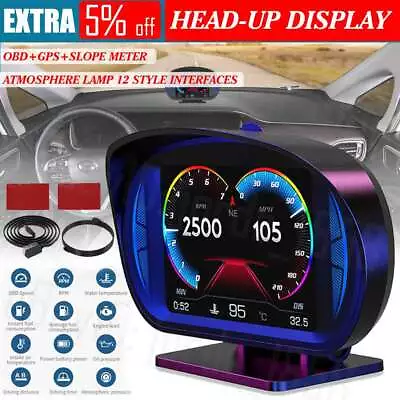 OBD2+GPS HUD Gauge Head Up Display Car Digital Odometer Alarm Boost Water Temp • $59.89