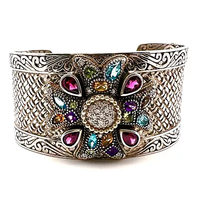 EFFY Sterling 925 18KT Multi Gemstone Diamond Maltese Cross Cuff Bracelet-A2747 • $549.99