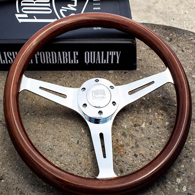 15  Chrome Steering Wheel With Real Dark Wood Mahogany Grip - 6 Hole • $159.01