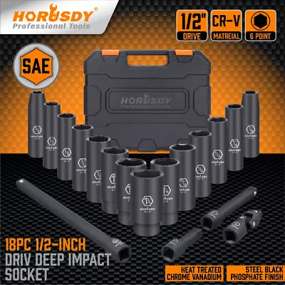 $71.24 • Buy 18Pc Deep Impact Socket Set Imperial / SAE Extension Flexible Adaptor 1/2  Drive