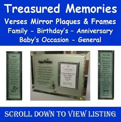 Treasured Memories Mirror Plaque & Frame Family Anniversary Birthday SCROLL LIST • £4.99