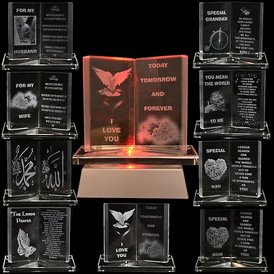 New Engraved Glass Crystal Book Gift Set Poem Poetic Writing Sentiment Ornament • £8.49