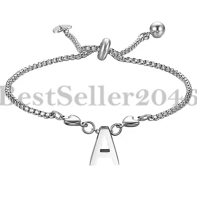 Men Women Stainless Steel A-Z Initial Letter Charm Chain Bracelet Adjustable • $9.99