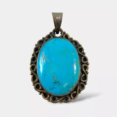  Vintage Old Pawn Sterling Silver Turquoise Pendant 10.6 Grams • $175