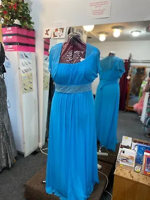 Thea Dora Turquoise Beaded One Shoulder Evening Cocktail Prom Size 16 Stretch • $110