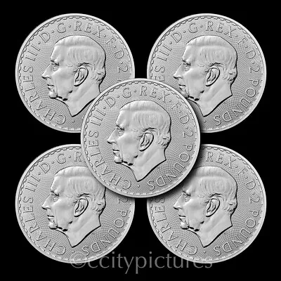 (5) 2023 1 Oz 999 Silver UK Britannia Royal Mint £2 GEM BU Coins King Charles • $179.75