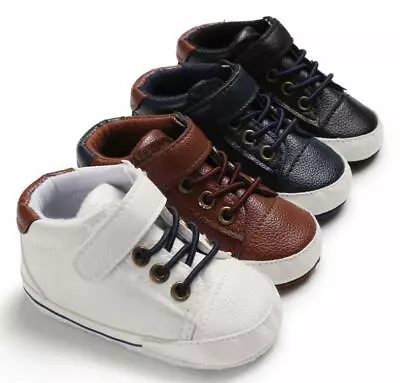 Newborn Baby Boy Pram Shoes Infant High Top Booties Toddler PreWalker Trainers • £4.99