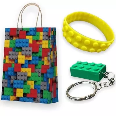 $3.59 • Buy Building Brick, Blocks Birthday Gift Bag With 2 Favours - Wristband, Keyring