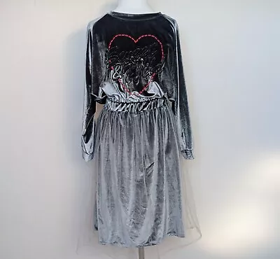 Grey Velvet Tulle Midi Jumper Dress S 8 Taobao Korean Style • £5