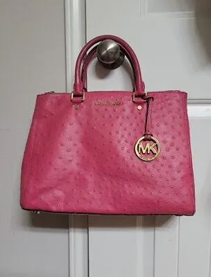 🌟 MK Michael Kors Pink Shoulder Bag Purse Exotic Pebbled Ostrich Leather 🌟 • $134