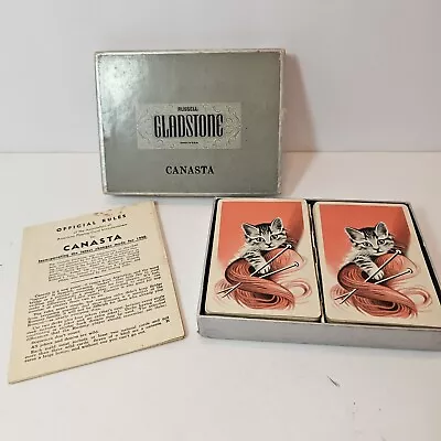 Vintage Russell Gladstone Canasta Double Deck Of Cards Kittens Cats Yarn Canasta • $12