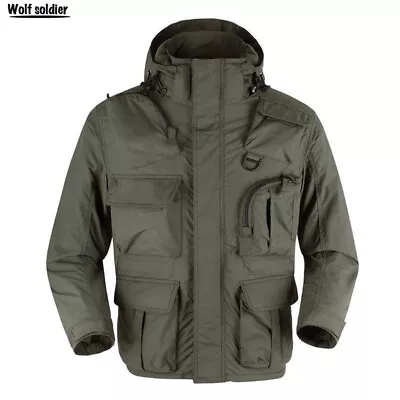 Windproof Men's Military Jacket Outdoor Multi-pocket Removable Sleeves Hooded • $59.84