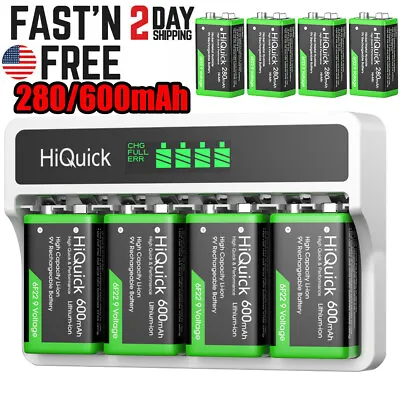 9V 6F22 Lithium Li-Ion Rechargeable Batteries 9 Volt/USB LCD Battery Charger Lot • $9.19