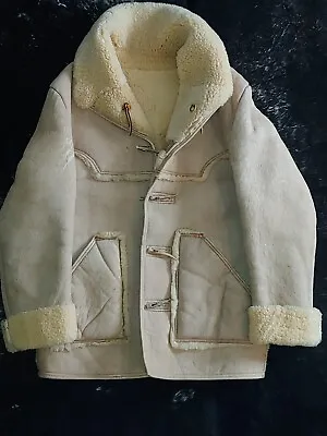 Vintage Marlboro Natural Shearling Coat Antler Button Heavy & Genuine 42 • $399.99