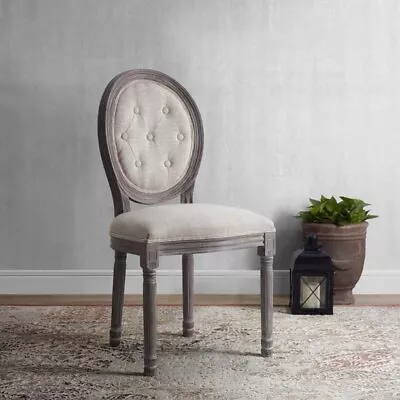 Modway Arise French Vintage Tufted Upholstered Fabric Dining Side Chair In Gray • $194