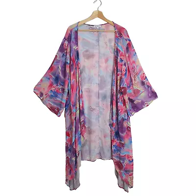 Urbansport Size M/L Pink Purple Viscose Kimono 3/4 Sleeve Open Waterfall Duster • $29.95