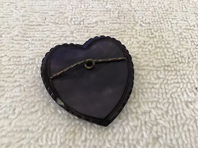 VTG Mother Of Pearl MOP Heart Brooch Pin Dark Blue Purple • $4.99