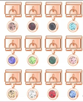 £7.99 • Buy Italian  Rose Gold Bithstones Charms FULLY RESTOCKED)FITSAll 9mm Italian Links 