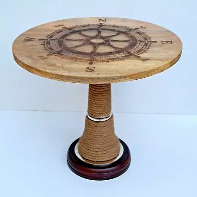 Nautical Style Maritime Ship Steering Wheel Directional Logo Wooden Coffee Table • £230.60