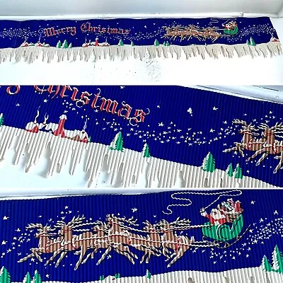Vintage 50’s Christmas Paper Santa Textured Ribbed Sleigh Snow Decoration Trim  • $24