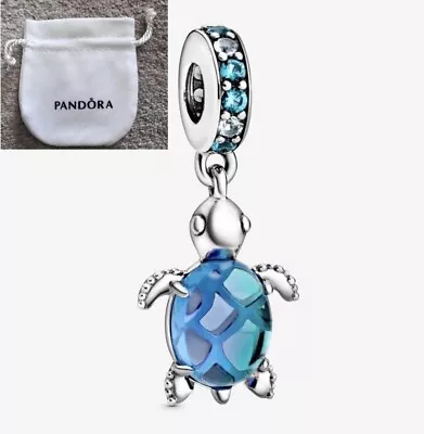 Authentic PANDORA Silver Murano Glass Sea Turtle 🐢Dangle Charm+ Flannelette Bag • $32.99