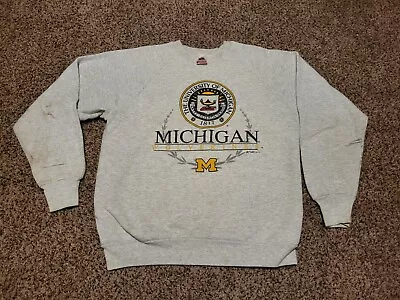 Vintage University Of Michigan Wolverines Pullover Gray Sweater Men Size Large L • $18