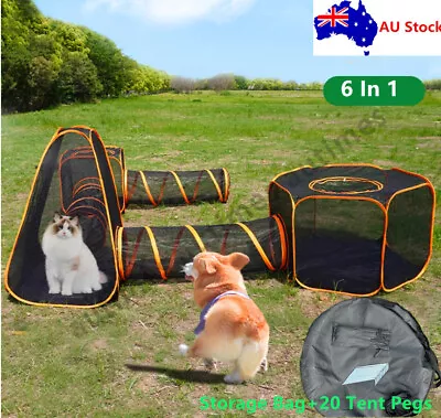 6 In 1 Pop Up Pet Cat Playpen Pet Tunnel House Outdoor Portable Pet Play Tent AU • $118.99