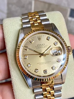 ✅ Rolex Datejust 36MM Model 16233G 18K Gold Steel Factory Diamonds For Men ✅ • $5600