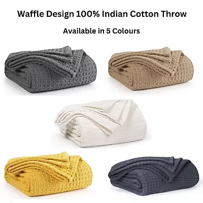 Soft Waffle Indian Cotton Throws For Sofas Settee Couch Bed 2 Sizes + 5 Colours • £16.99