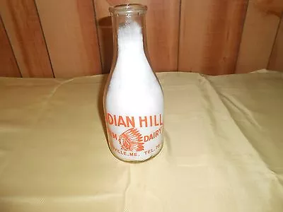 VINTAGE Hill Farm Dairy Milk Bottle One Quart Sided Greenville ME • $30