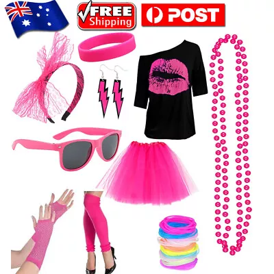 Women Ladies 1980s Costume 80s Party Dress 80's T-shirt Tutu Skirt Accessories • $35.99