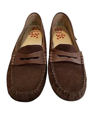 Umi Youth Shoes Sz 2 US Euro 34 Leather Suede Loafers Slip On Shoes Flats Brown • £20.27