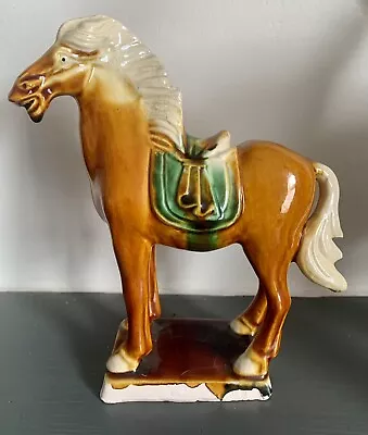 £45 • Buy Vintage Oriental Tang Tri Color War Horse Ceramic Drip Glaze - Stamped To Base