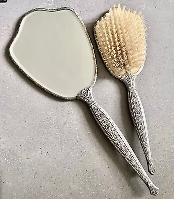 Vintage Dressing Table Vanity Mirror & Hair Brush Set Floral Design • $11.25