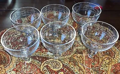 Vintage Sherbet Or Aperitif Glasses Greek Key Etched Set Of 6 • $15