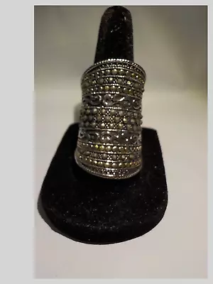 Large Sterling Silver & Marcasite Ring Size Size 7 1/2-8 • $30